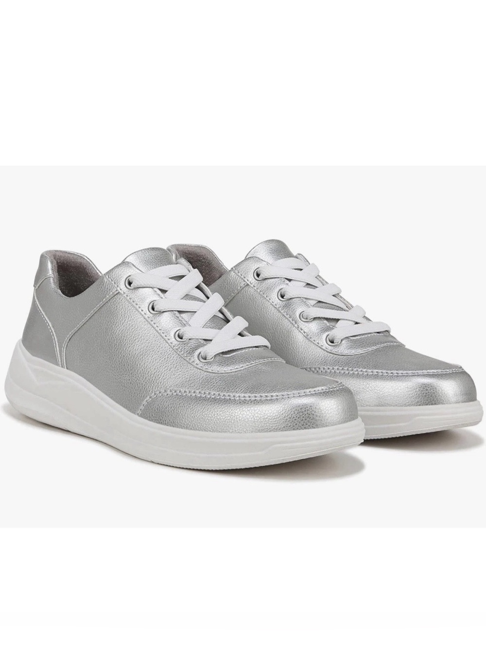 Bzees Silver Lace-Up Women's Sneakers with White Sole Times Square NEW Size 8 M